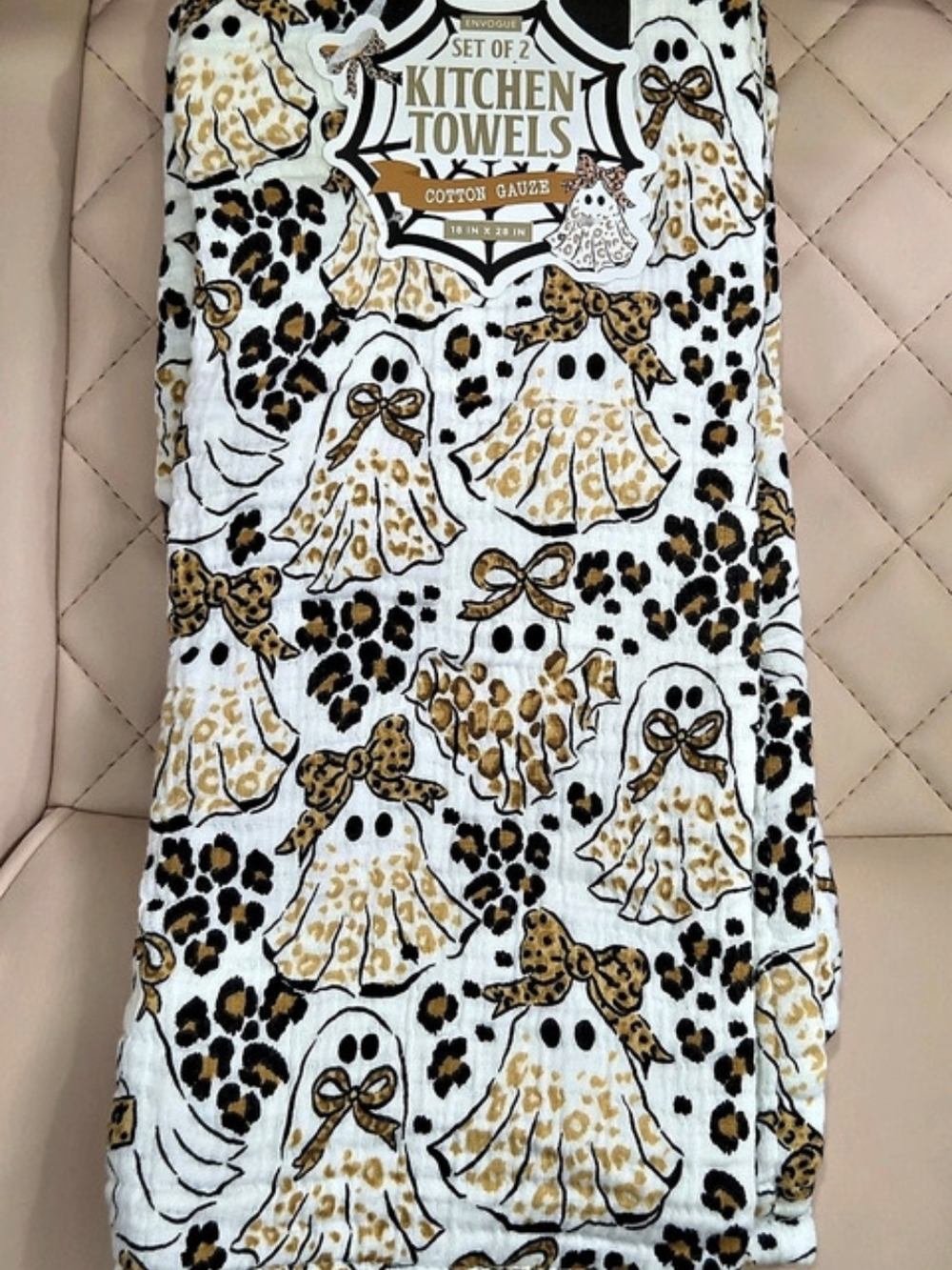 ENVOGUE Halloween Ghost Leopard Print Cotton Gauze Kitchen Towels Set of 2